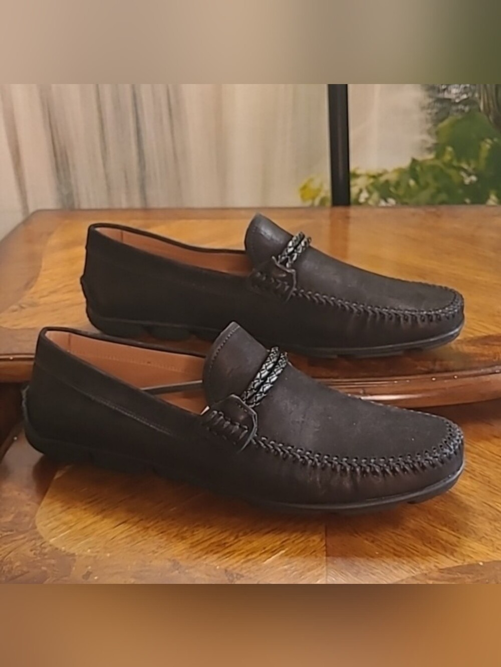 New! Massimo Matteo Firenze Mens 9.5 Black suede woven strap driver loafer shoes
